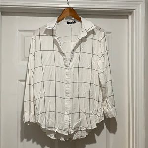 White and black window pane long sleeve shirt